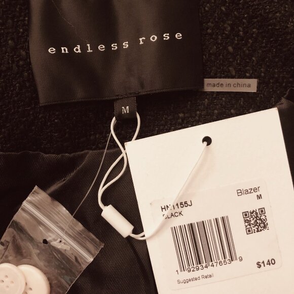 ENDLESS ROSE  Black Tweed White Lace Collar Crop Blazer NEW w Tags Size M - Picture 4 of 5